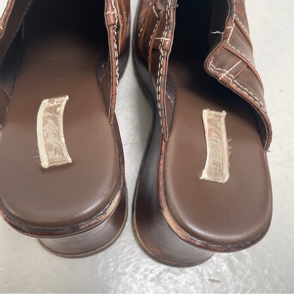 Vintage Soda Brown Chunky Leather Heel platform patchwork Womens US 9 Shoes Mule - Picture 13 of 14
